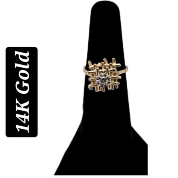 Jewelry - 14K Solid Gold Brutalist Diamond Ring. One-of-a-Kind Architectural Design – 5.25